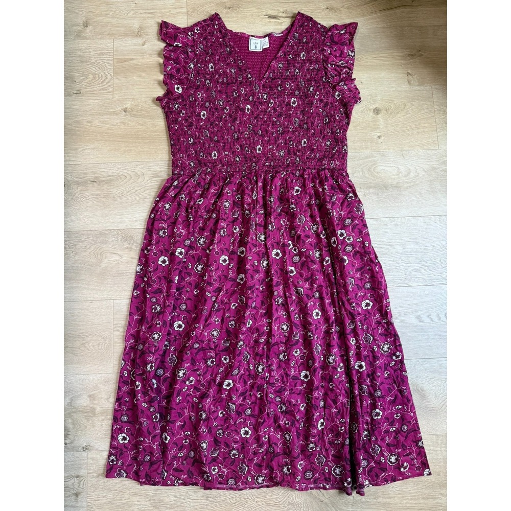 NWOT Womens LEA smocked bodice ruffle sleeve floral print cotton dress plus 1X